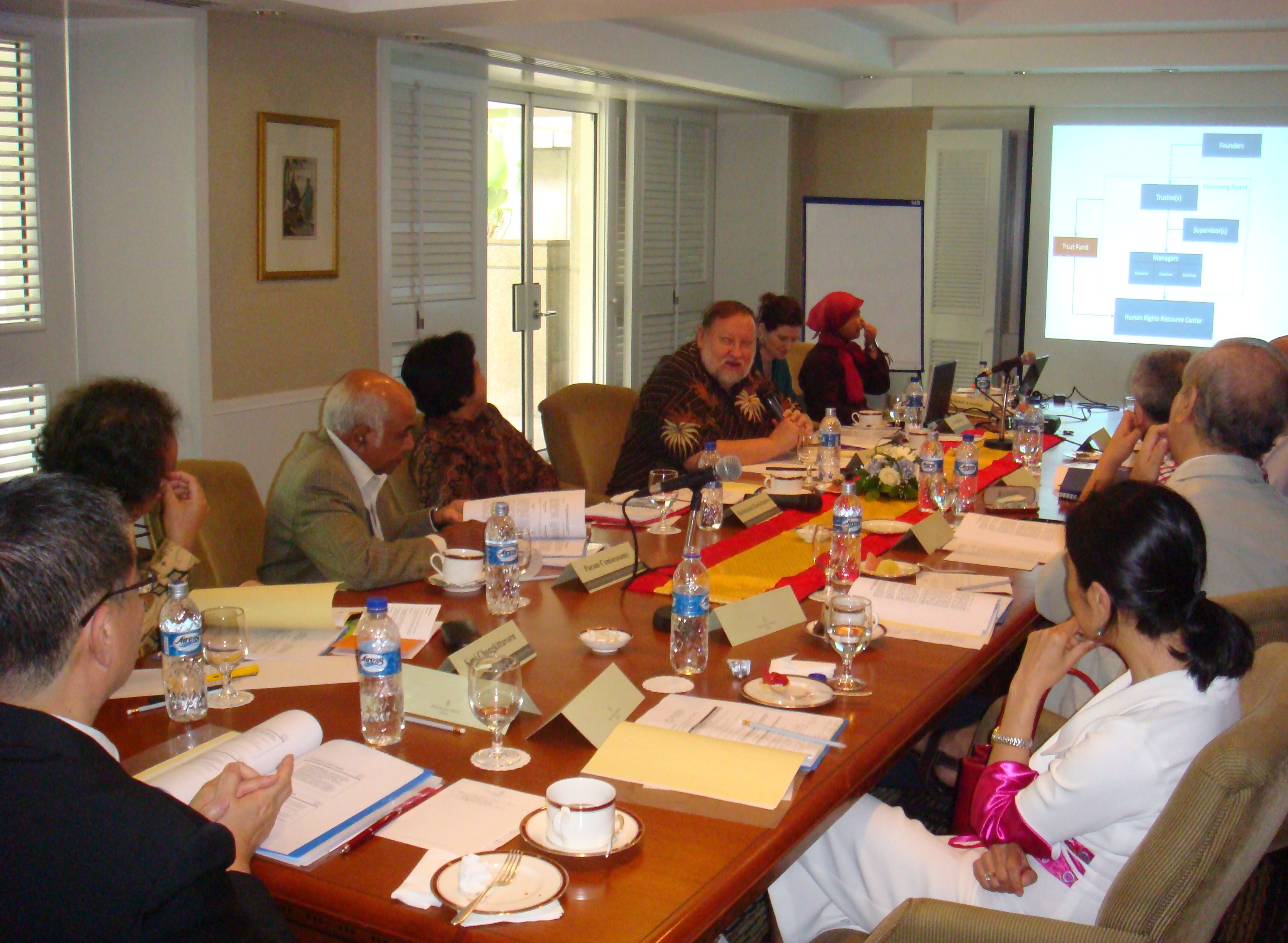 HRRCA Governing Board meeting, Four Seasons Hotel, Jakarta, 18 April 2010. Theary Seng with Ong Keng Yong, Kavi Chongkittavorn, Param, etc.