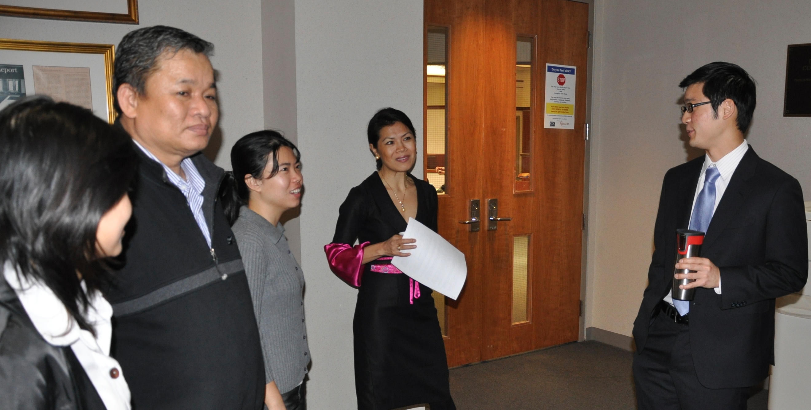 Theary Seng speaking with Cambodian students, Prakob Un, Sokunthea and Samphors at Rutgers School of Law, 2 April 2010