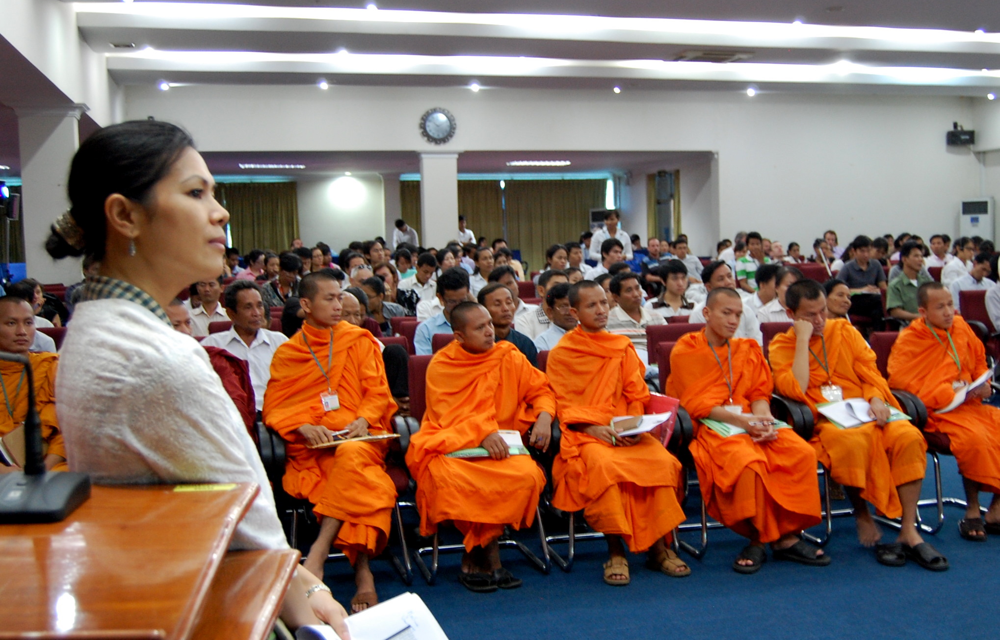 Theary Seng and monks at CJR public forum, 23 July 2010