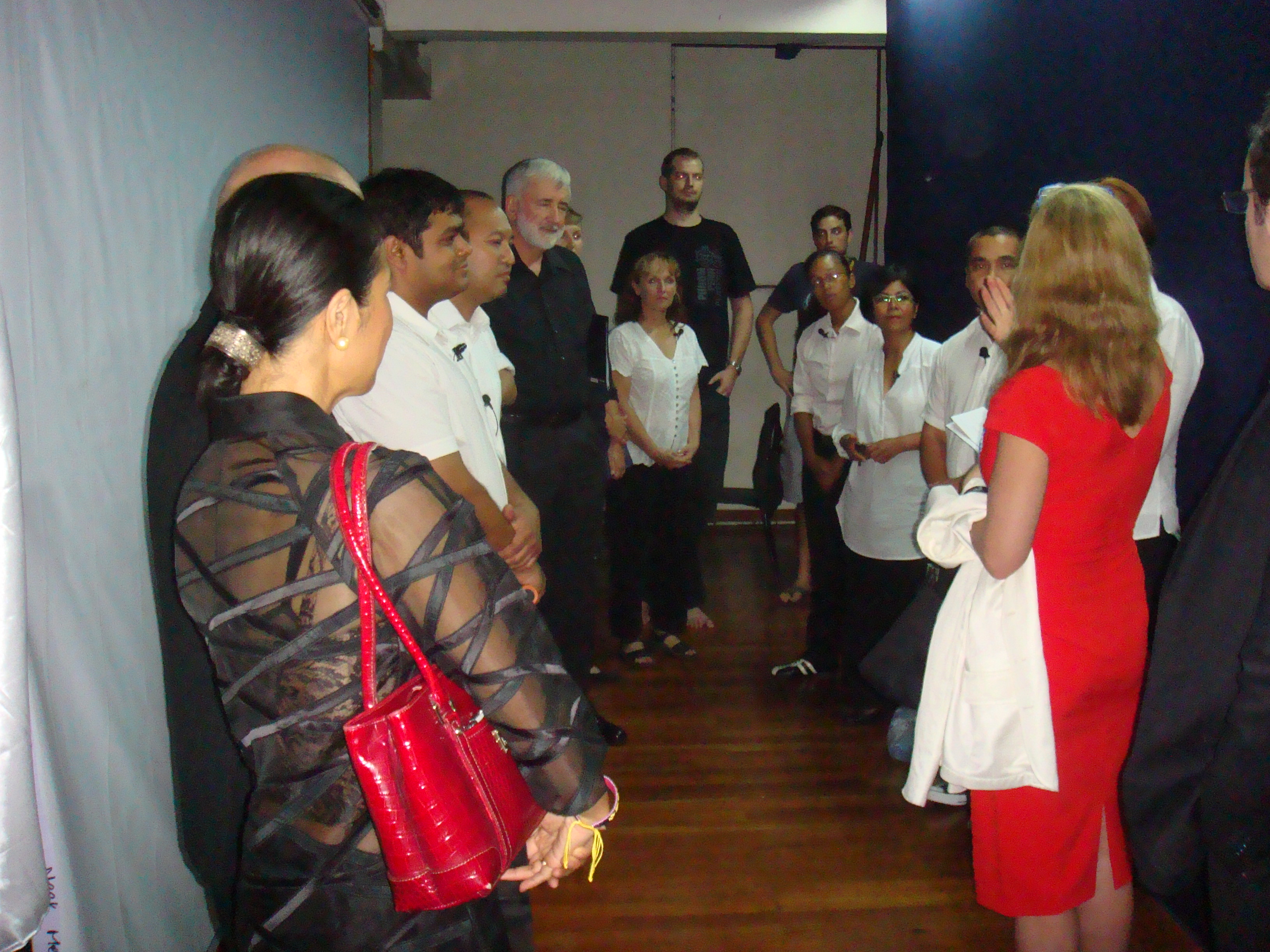 Kerry Kennedy, Theary Seng with the Phnom Penh Players backstage, 24 Feb. 2011