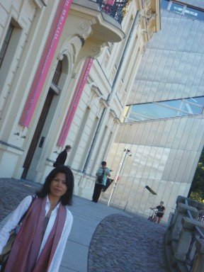 Theary Seng in Carol Cassidy Cambodian silk scarf at the Holocaust Museum in Berlin, Aug. 2009.
