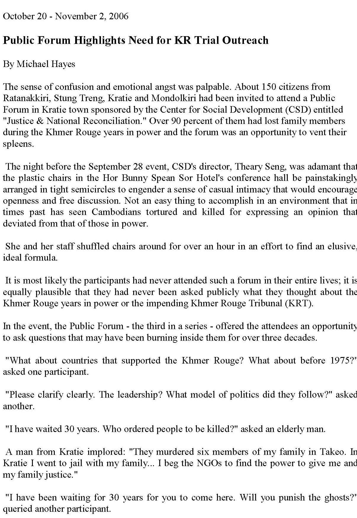 Micxhael Hayes coverage of Theary Seng's Kratie Public Forum, 2006