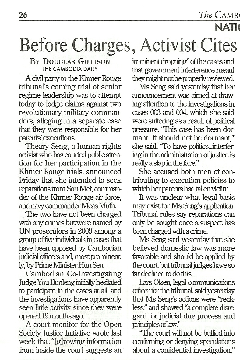 Theary Seng, Press Conference, 4 April 2011 - Cambodia Daily