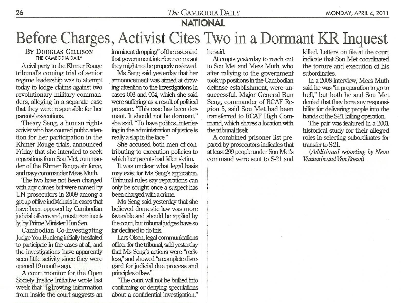 Theary Seng, Press Conference, 4 April 2011 - Cambodia Daily