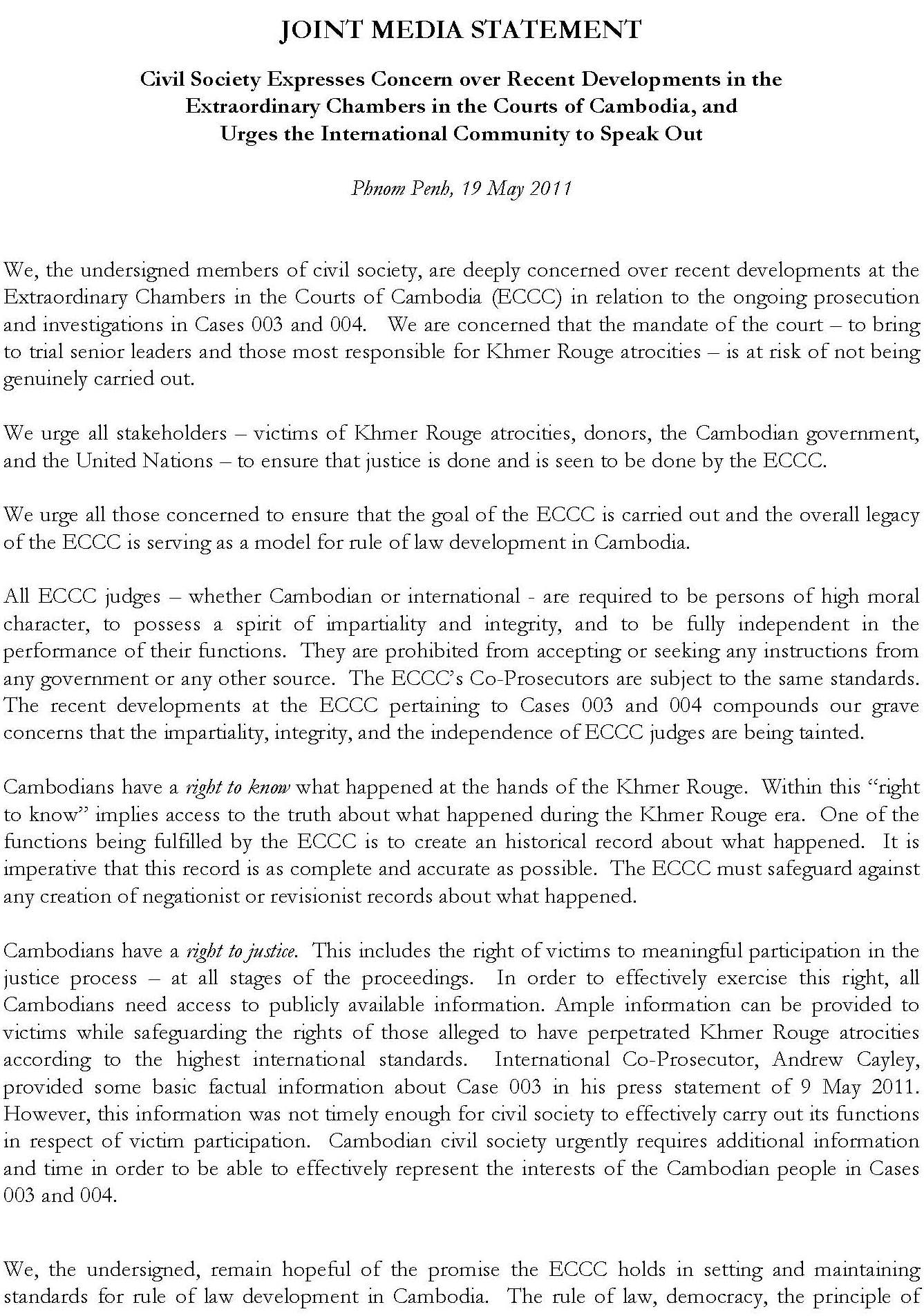 Joint Media Statement, 19 May 2011