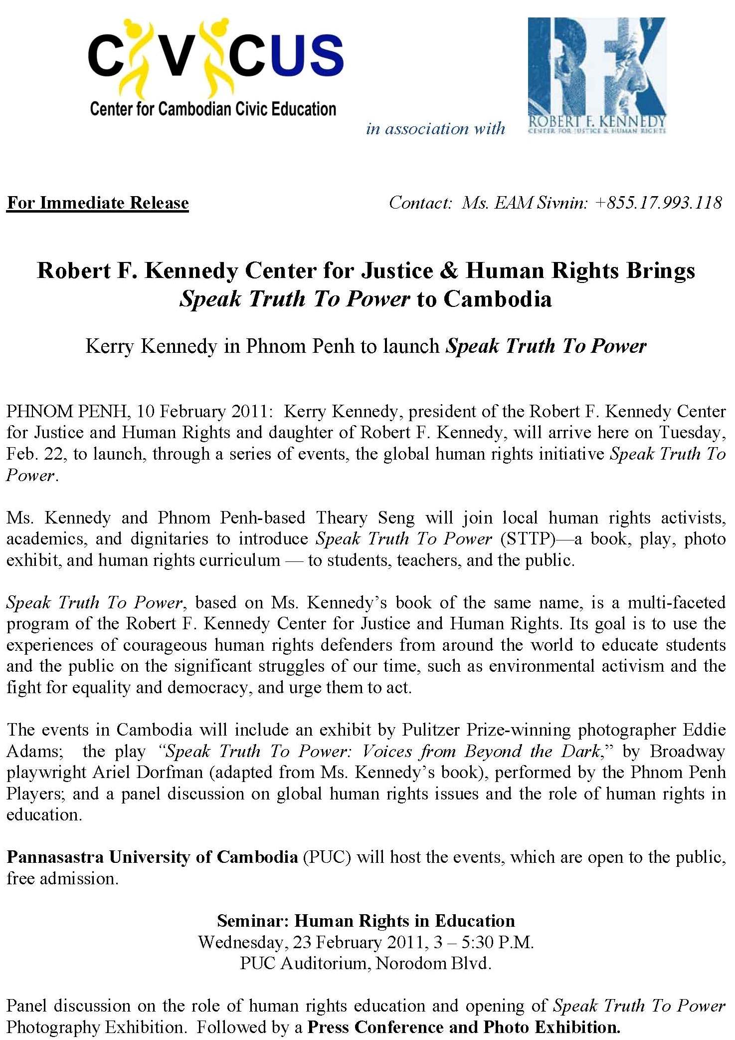 Civicus Kennedy Press Release, Feb. 2011