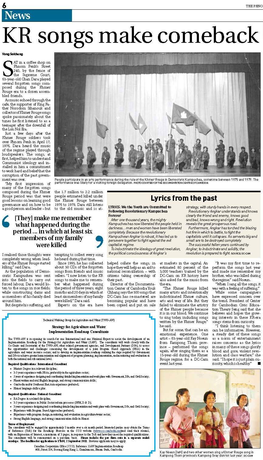 KR Songs Make Comeback, Phnom Penh Post, 26 Aug. 2011