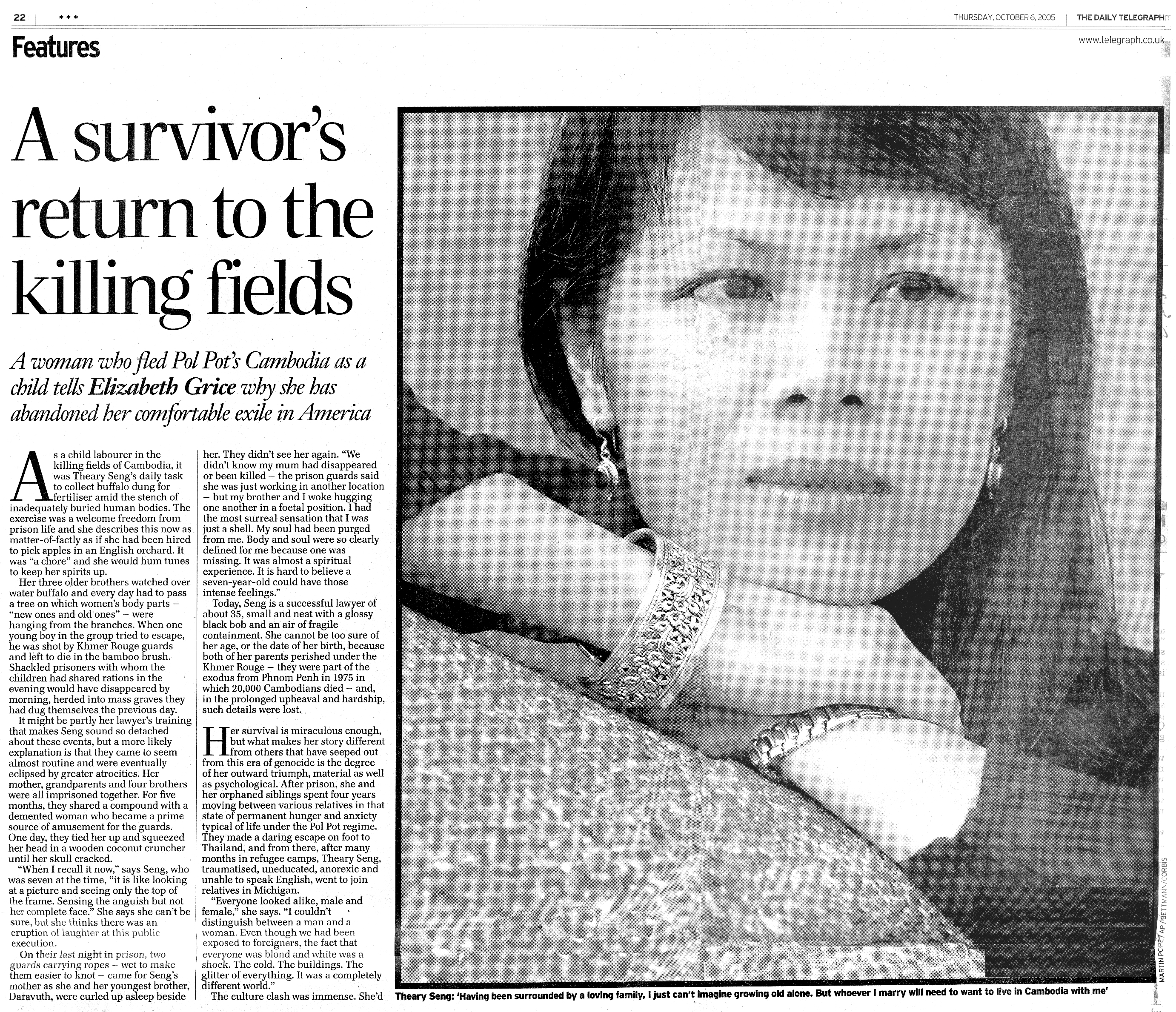 Theary Seng feature interview in UK Daily Telegraph, 2005