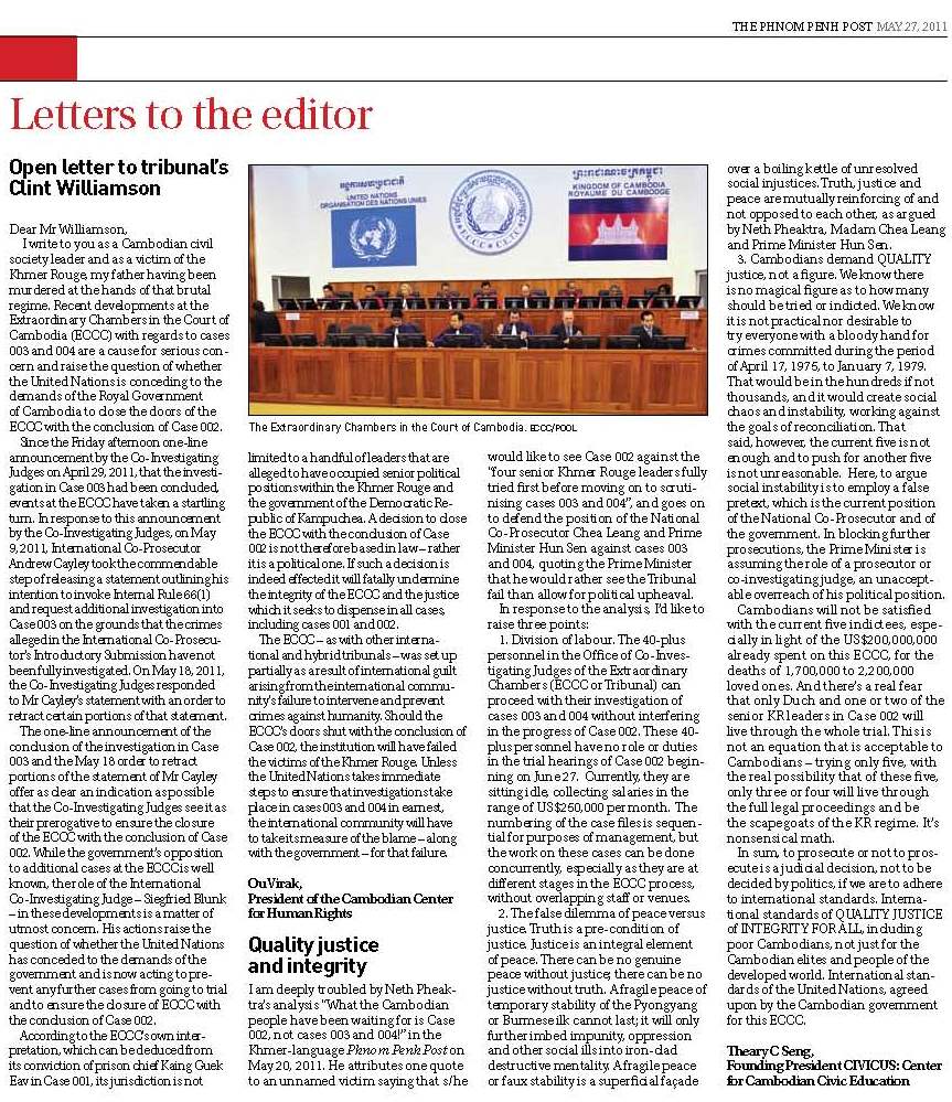 Letters to Editor, 27 May 2011