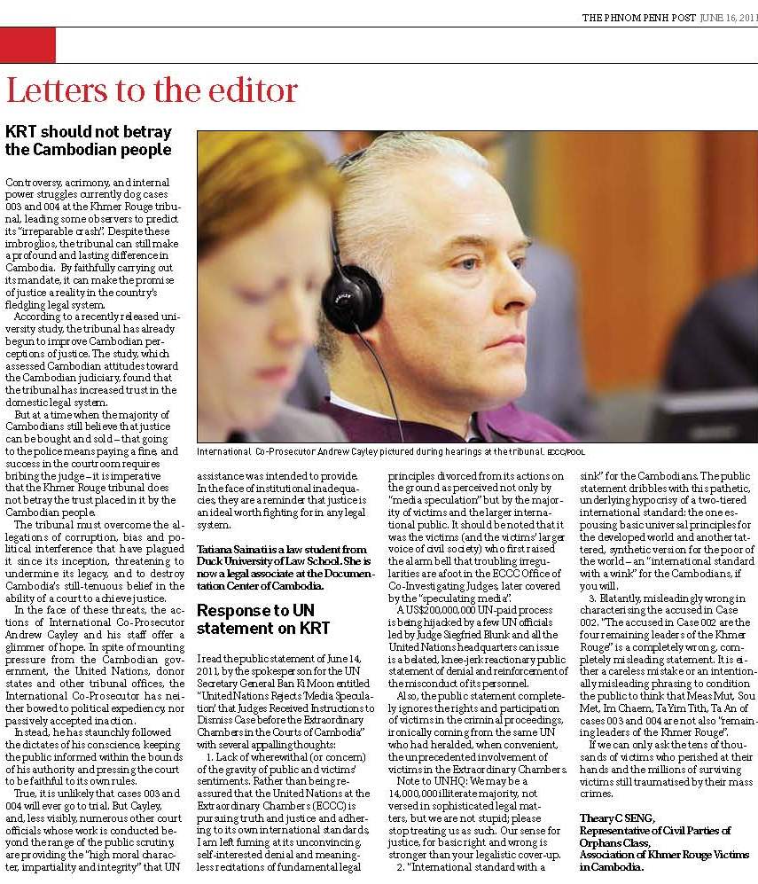 Phnom Penh Post letters to editor, 16 June 2011