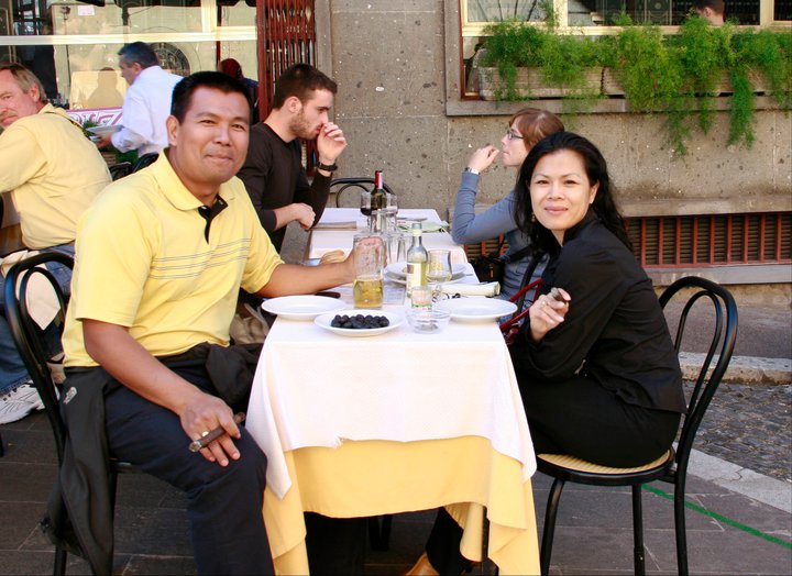 Theary Seng, Sina Seng lunch outside Vatican Museum, 4 Nov. 2010