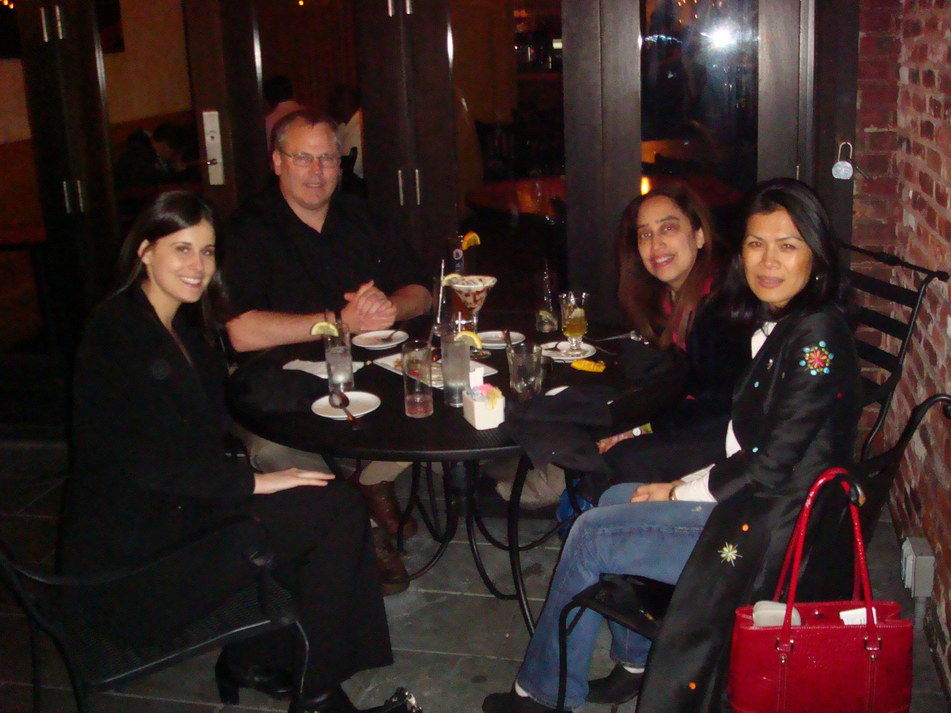 Theary Seng, Alex Hinton, Neja Navarro, Elena Lesley at dinner (Newark, 1 April 2010)