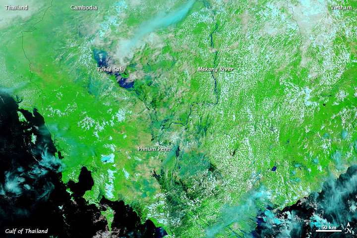 Satellite image of Cambodia, 16 Aug. 2010
