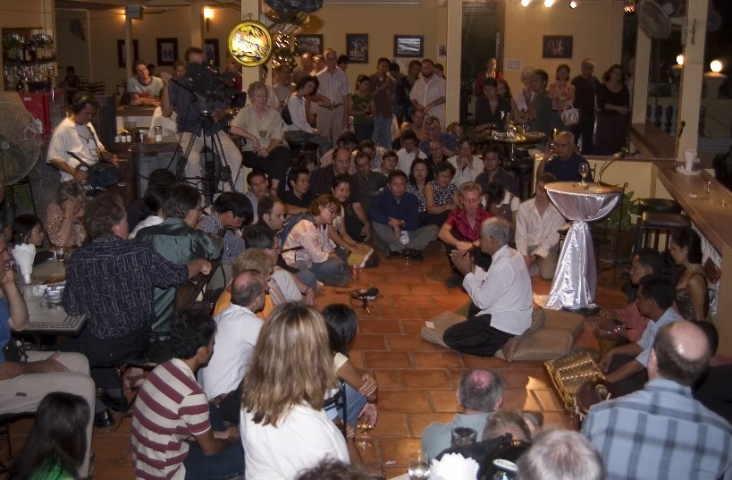 Theary Seng and crowd, Phnom Penh launch of memoir, Dec. 2005