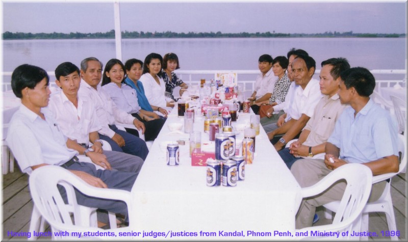 Theary Seng at lunch in Prek Leap with Karen Tse and student judges (1996)