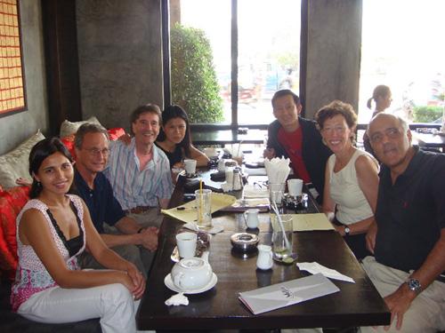 Theary Seng with UC Berkeley War Crimes Center director David Cohen, East West Center Phil Estemann, AIJI Michelle Staggs, KMF Matthew Robinson and colleague, Metro in 2007 Theary Seng with David Cohen, Phil Estemann, Michelle Stagss, Matthew Robinson, Heather Ryan and KMF at Metro (2007)