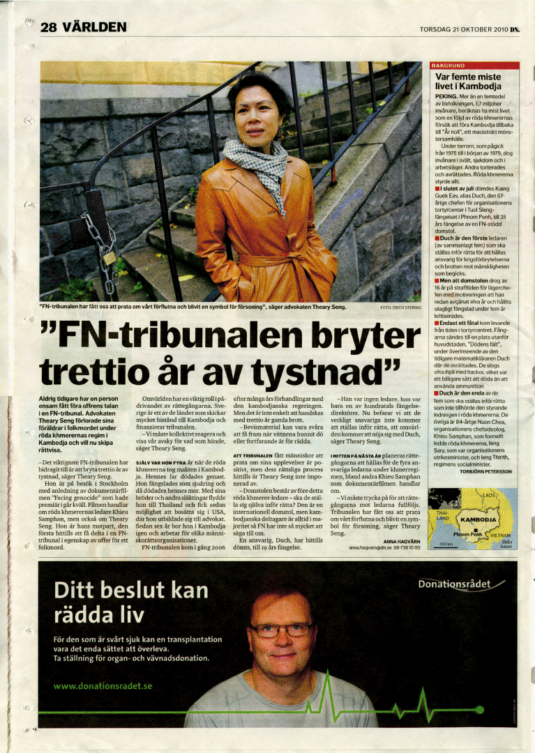 Theary Seng Sweden Dagens Nyheten, 21 Oct. 2010