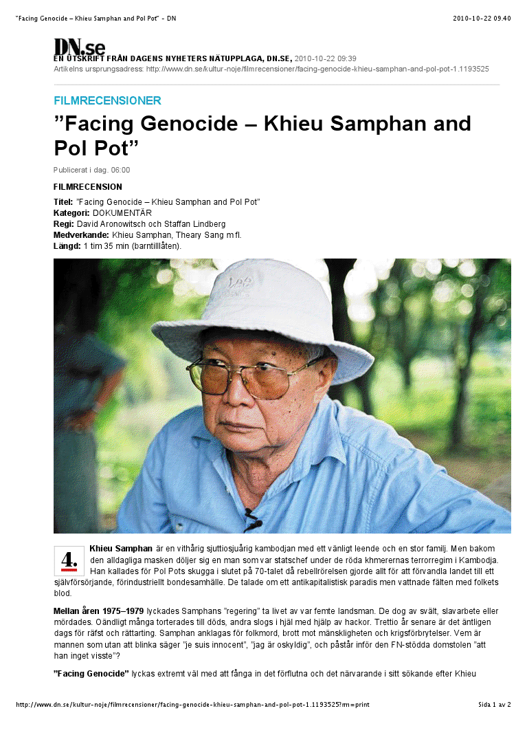 Facing Genocide, Swedish newspaper, 21 Oct. 2010