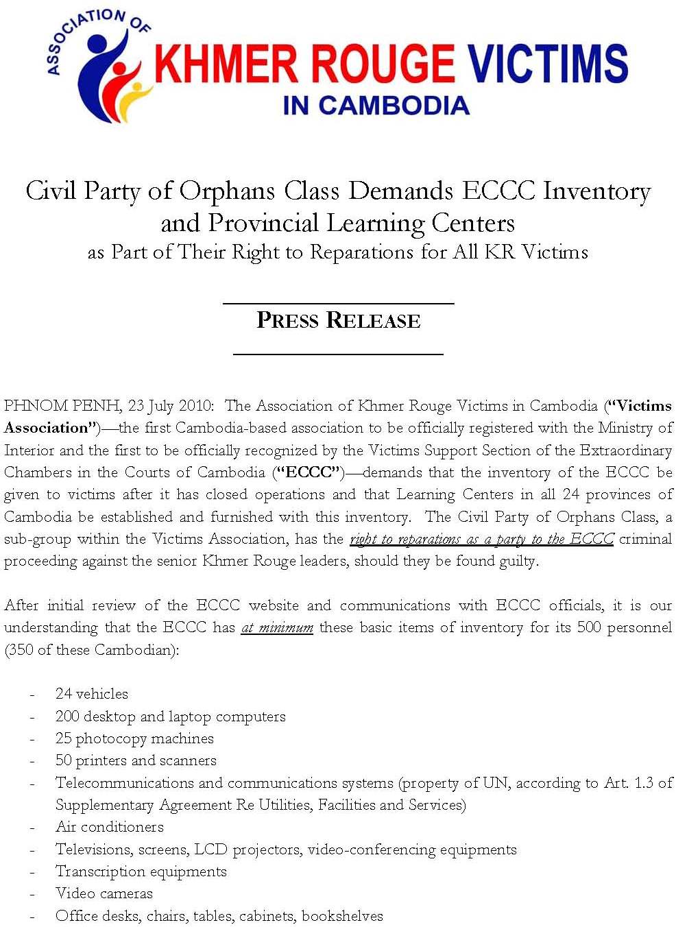 Victims of Khmer Rouge demand ECCC Inventory, Provincial Learning Centers / Memorials